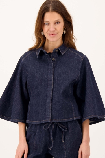 Zusss Blouse DENIM BLOUSE WITH WIDE SLEEVE 0309 0067 2023 DARK DENIM