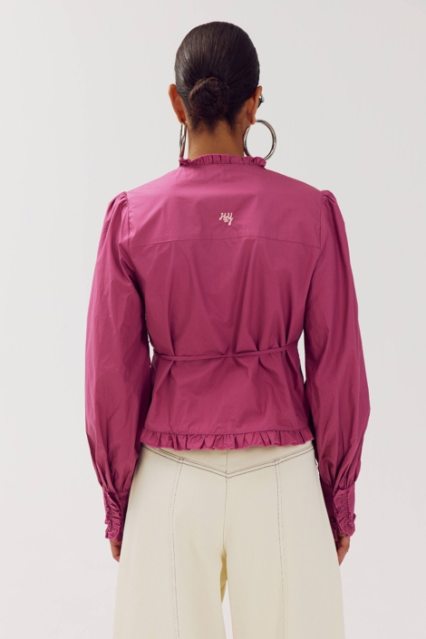Harper & Yve paarse dames blouse | Model achteraanzicht