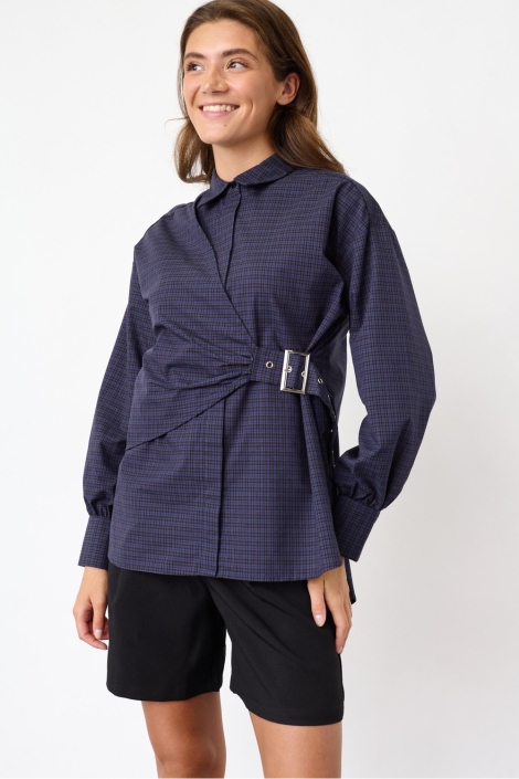 SisterS point blauwe dames blouse | Model vooraanzicht