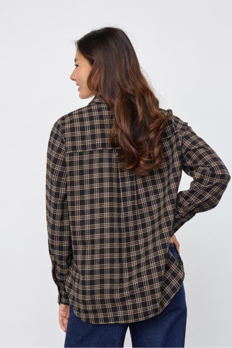 SisterS point zwarte dames blouse | Model achteraanzicht