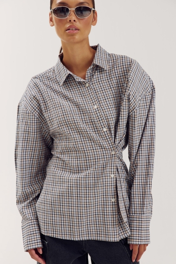 Harper & Yve Blouse KIM LS AW6C602 MUDDY TAUPE CHECK