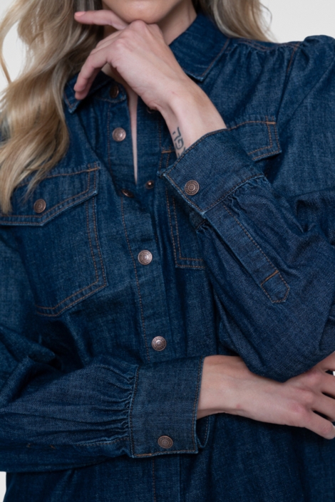 Geisha blauwe dames blouse | Close up