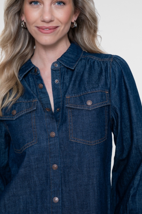 Geisha blauwe dames blouse | Close up