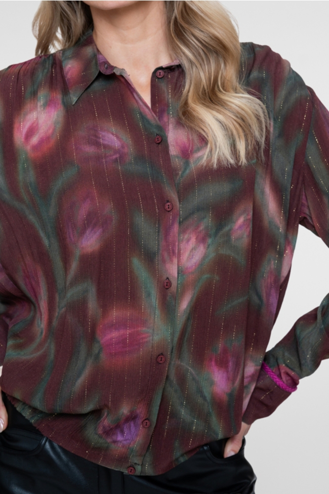 Geisha bordeaux dames blouse | Close up