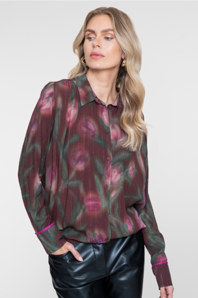 Geisha bordeaux dames blouse | Model vooraanzicht