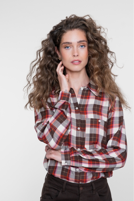 Geisha bruine dames blouse | Model vooraanzicht