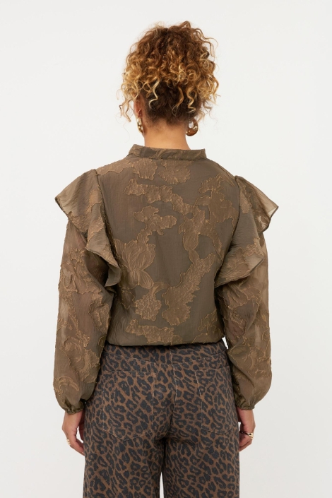 Ydence bruine dames blouse | Model achteraanzicht