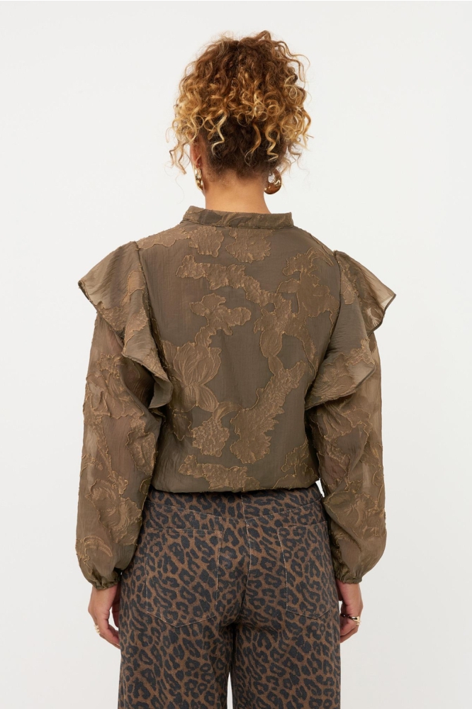 Ydence bruine dames blouse | Model achteraanzicht