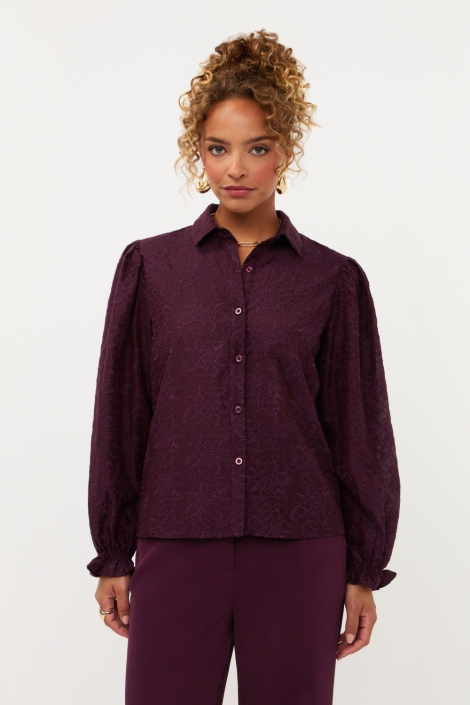 Ydence paarse dames blouse | Model vooraanzicht