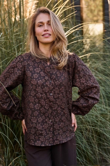FOS Amsterdam Blouse BOHO JACQUARD BLOEM 7944 BRUIN