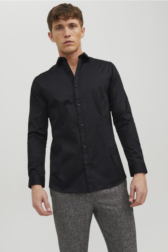 Jack & Jones zwarte heren overhemd | Model vooraanzicht