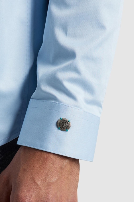 Cast Iron blauwe heren overhemd | Close up