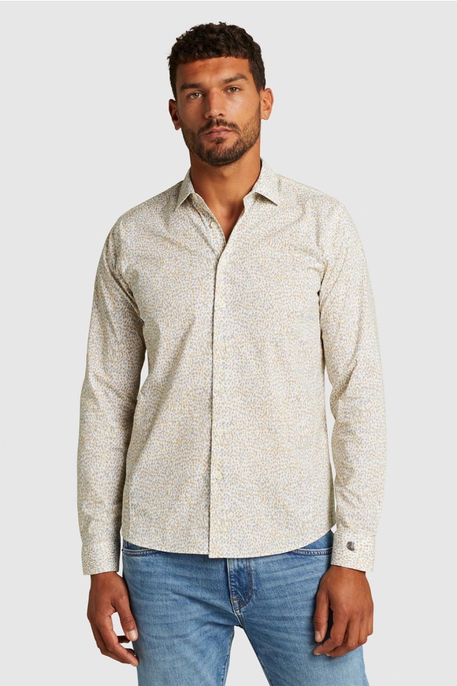 Cast Iron beige heren overhemd | Model vooraanzicht