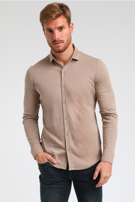 Gabbiano taupe heren overhemd | Model vooraanzicht