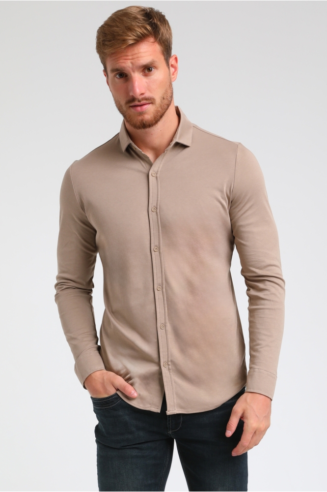 Gabbiano taupe heren overhemd | Model vooraanzicht