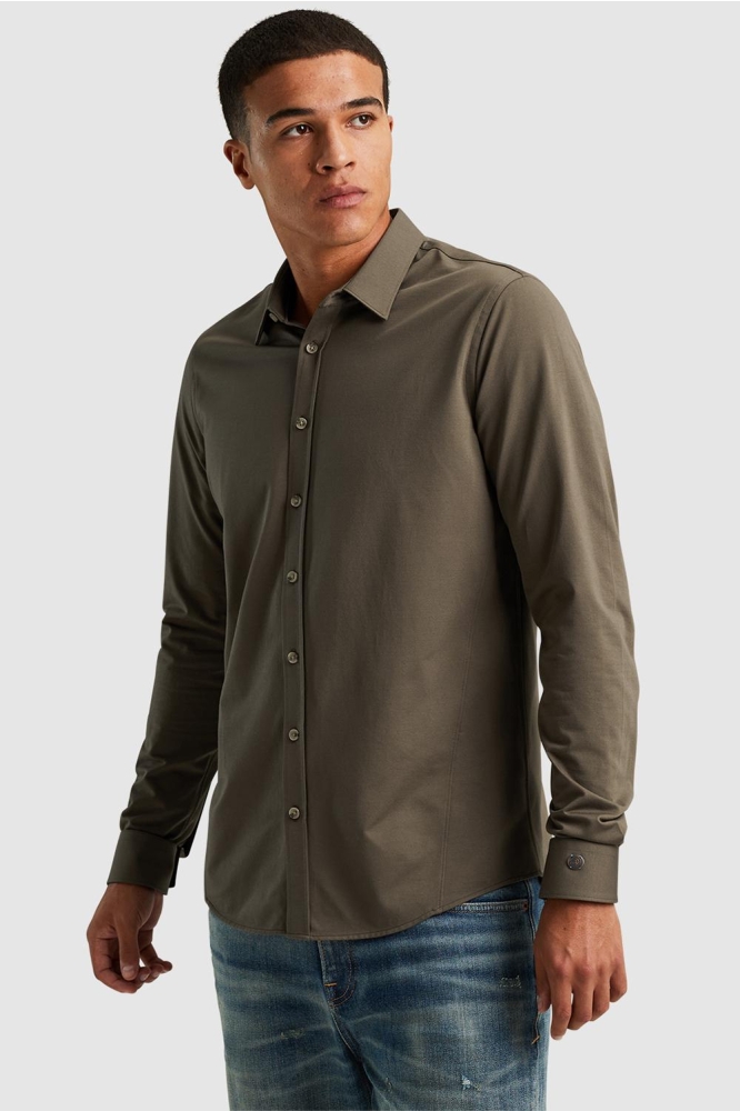 Cast Iron groene heren overhemd | Model zijaanzicht