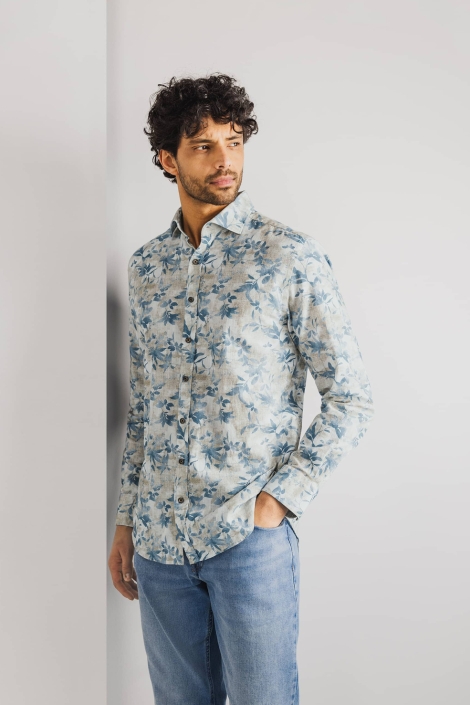 State of Art beige heren overhemd | Model vooraanzicht