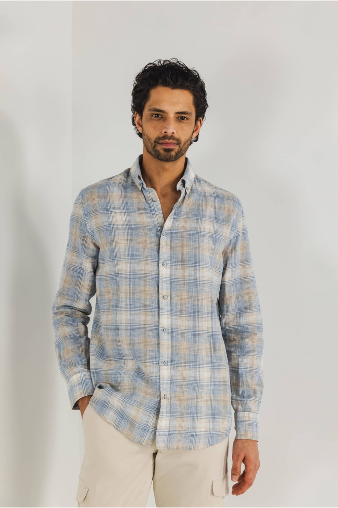 State of Art blauwe heren overhemd | Model vooraanzicht