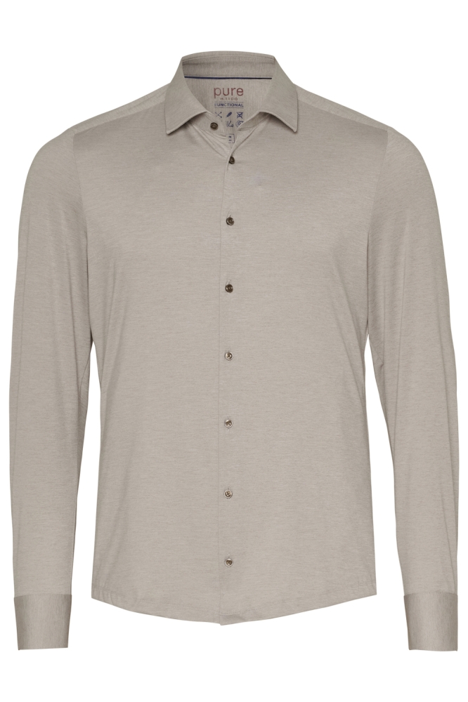 Pure H. Tico beige heren overhemd | Vooraanzicht