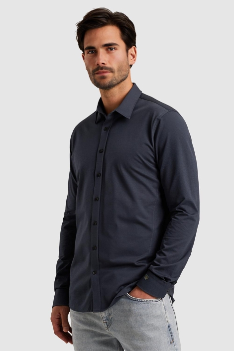 Cast Iron blauwe heren overhemd | Model zijaanzicht