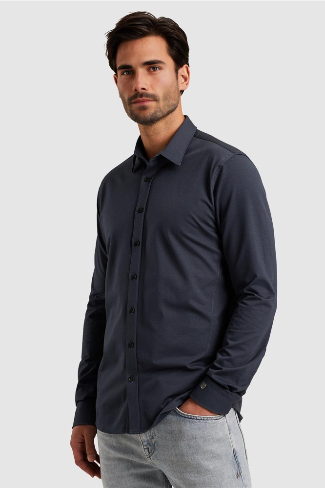 Cast Iron blauwe heren overhemd | Model zijaanzicht