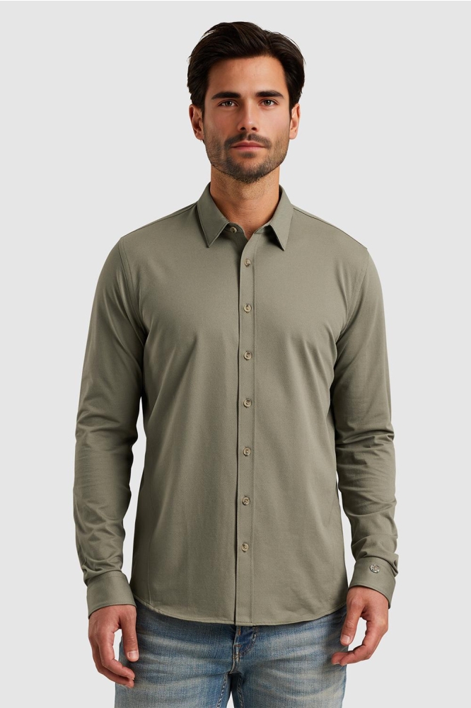 Cast Iron groene heren overhemd | Model vooraanzicht