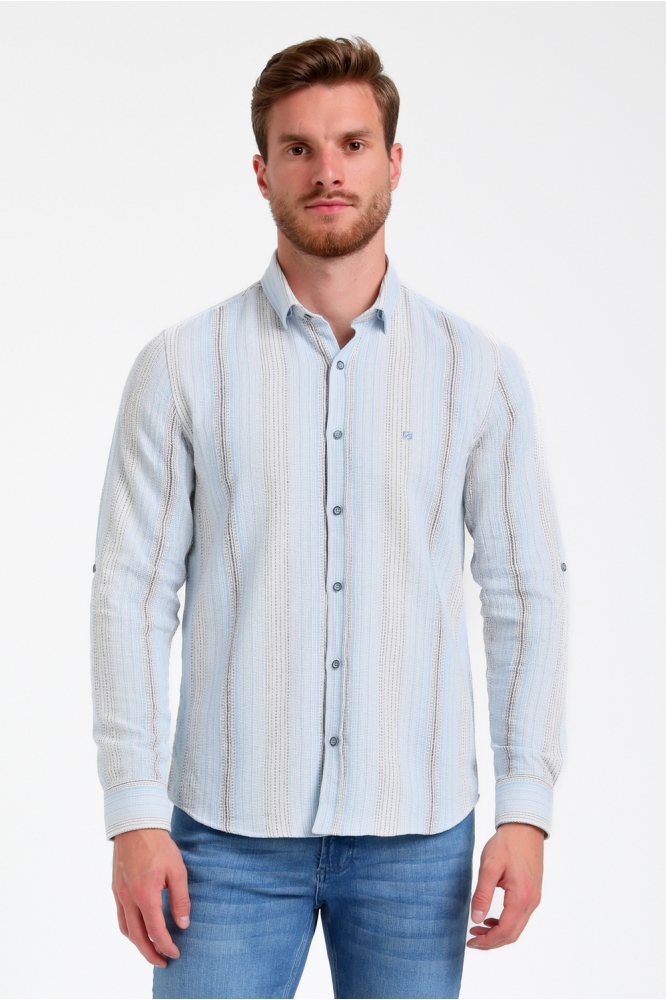 Gabbiano blauwe heren overhemd | Model vooraanzicht