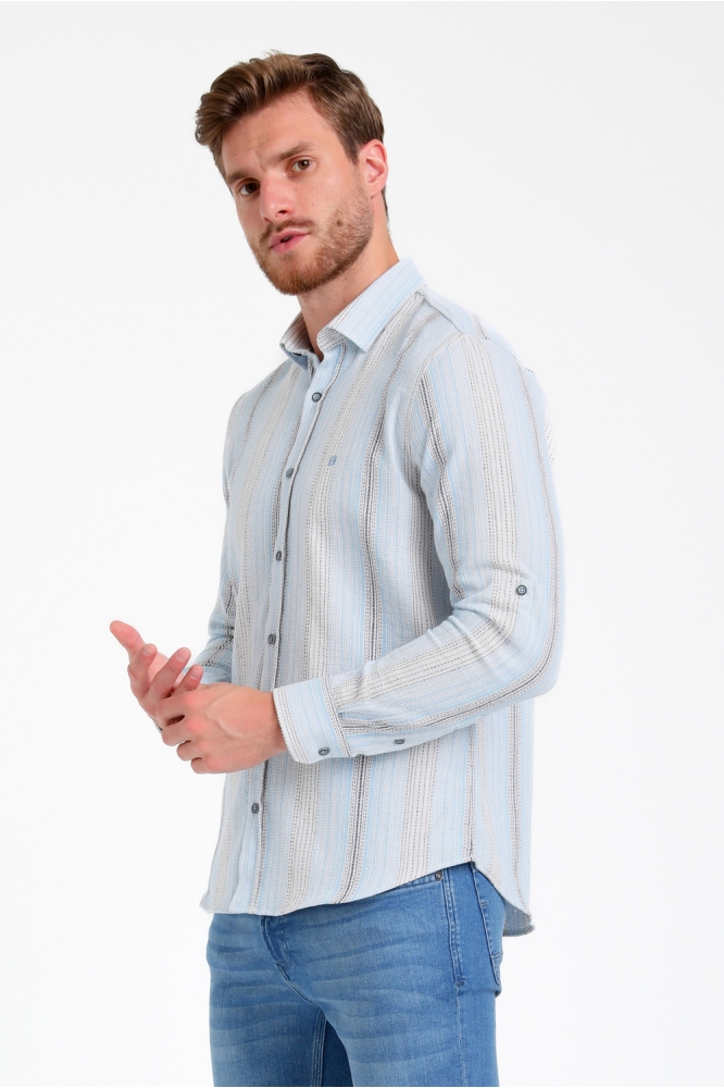 Gabbiano blauwe heren overhemd | Model zijaanzicht