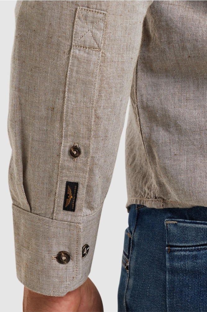 PME legend taupe heren overhemd | Close up