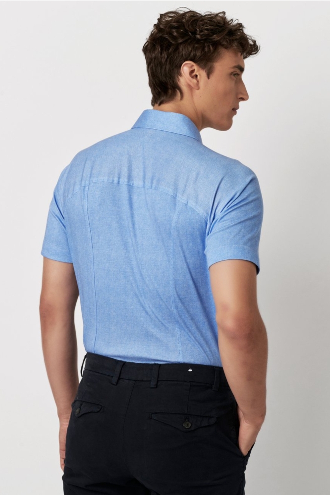 Desoto blauwe heren overhemd | Model achteraanzicht