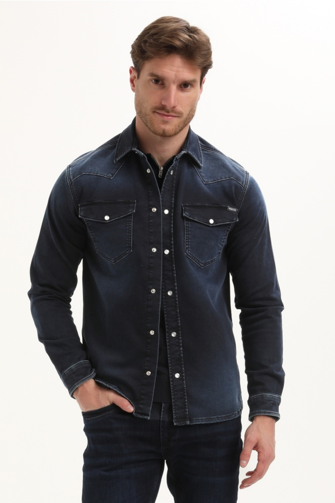 Gabbiano blauwe heren overhemd | Model vooraanzicht