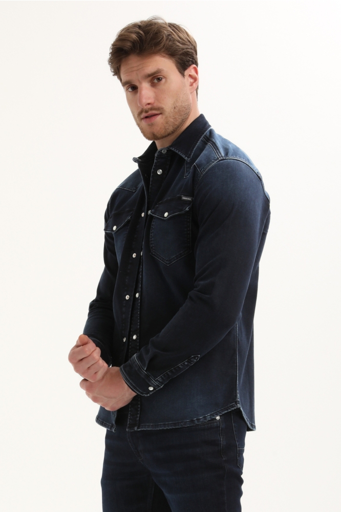 Gabbiano blauwe heren overhemd | Model zijaanzicht