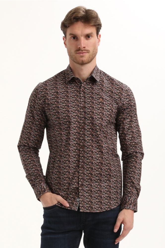 Gabbiano bruine heren overhemd | Model vooraanzicht