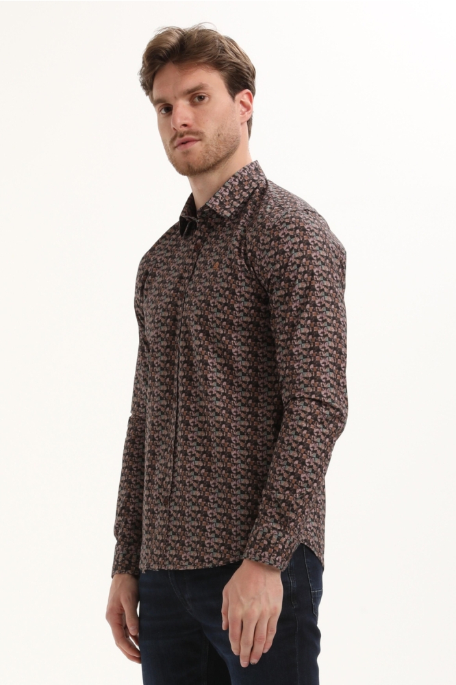 Gabbiano bruine heren overhemd | Model zijaanzicht