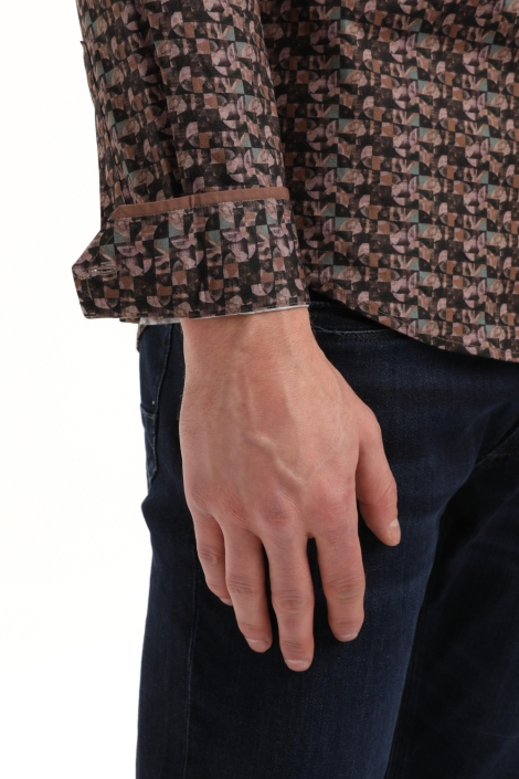 Gabbiano bruine heren overhemd | Close up