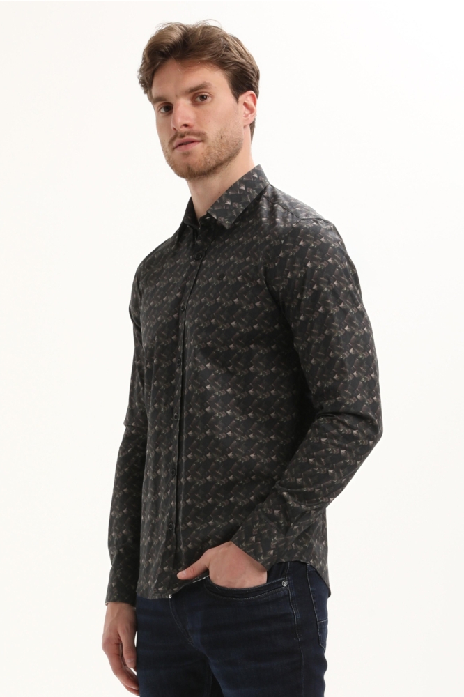 Gabbiano zwarte heren overhemd | Model zijaanzicht