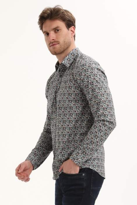 Gabbiano groene heren overhemd | Model zijaanzicht