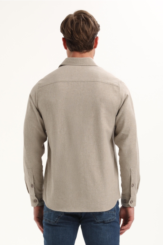 Gabbiano taupe heren overhemd | Model achteraanzicht