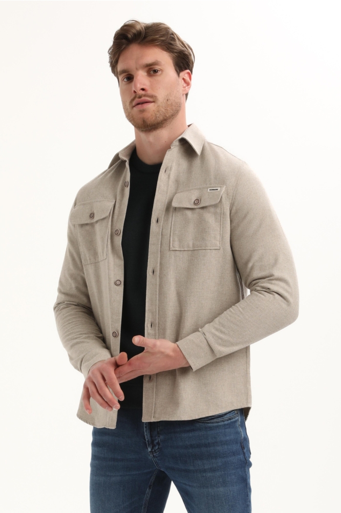 Gabbiano taupe heren overhemd | Model vooraanzicht