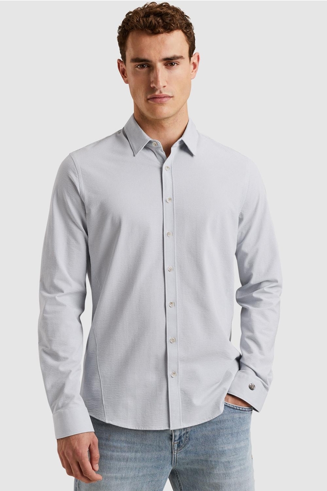 Cast Iron blauwe heren overhemd | Model vooraanzicht