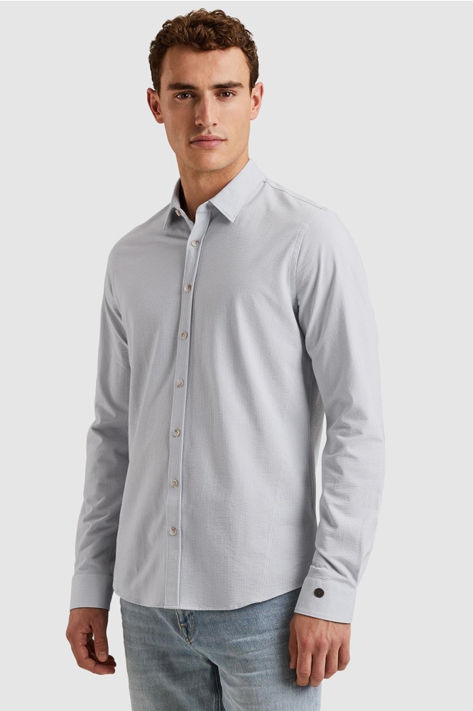 Cast Iron blauwe heren overhemd | Model zijaanzicht