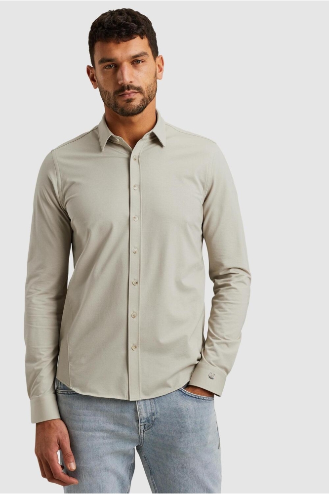 Cast Iron beige heren overhemd | Model vooraanzicht
