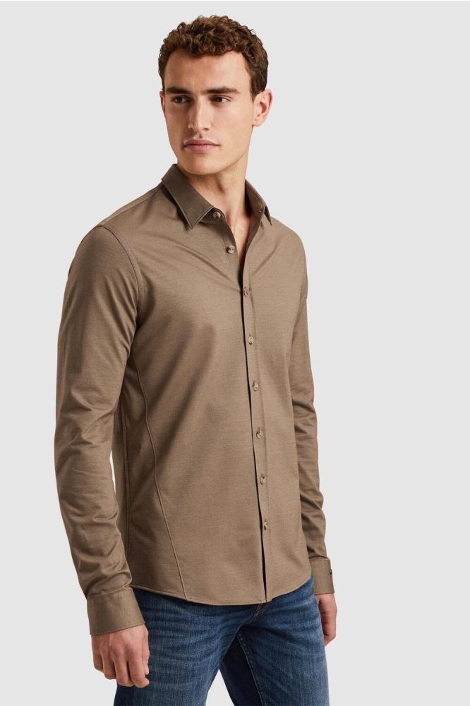 Cast Iron bruine heren overhemd | Model zijaanzicht