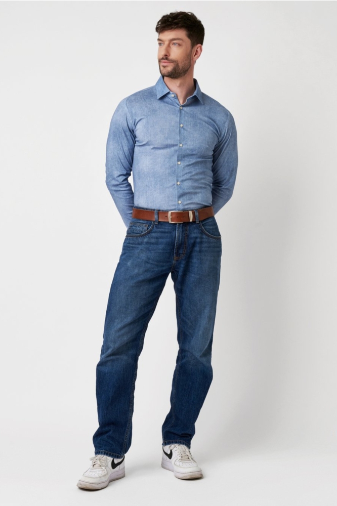 Desoto blauwe heren overhemd | Model vooraanzicht