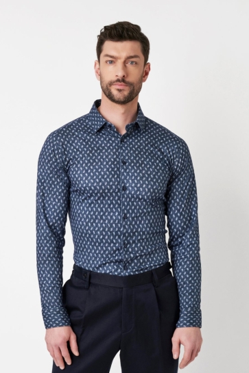 Desoto Overhemd CASUAL KENT 1 1 87328 3 593 PAISLEY DARK BLUE DENIM