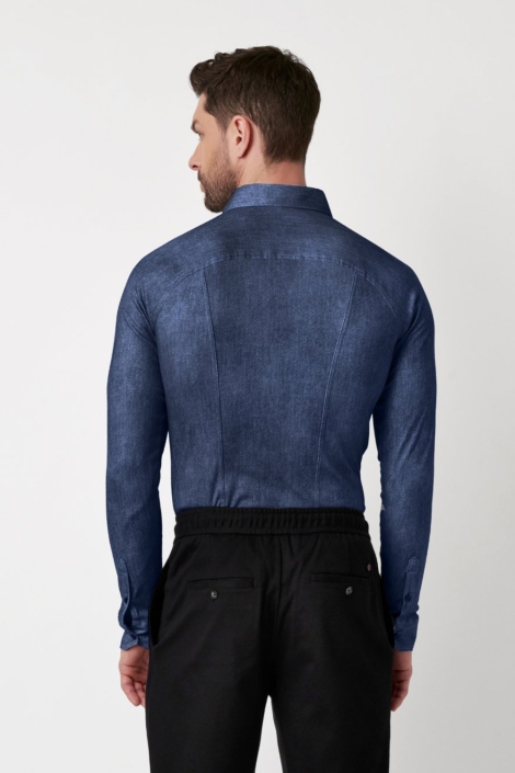 Desoto blauwe heren overhemd | Model achteraanzicht