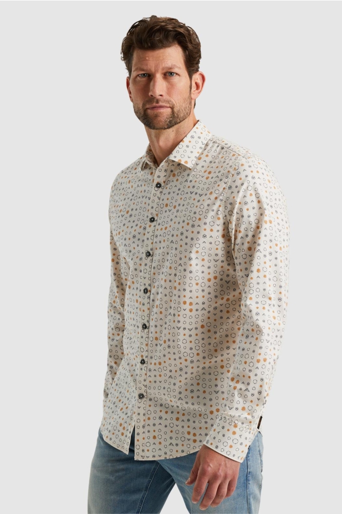 PME legend beige heren overhemd | Model zijaanzicht