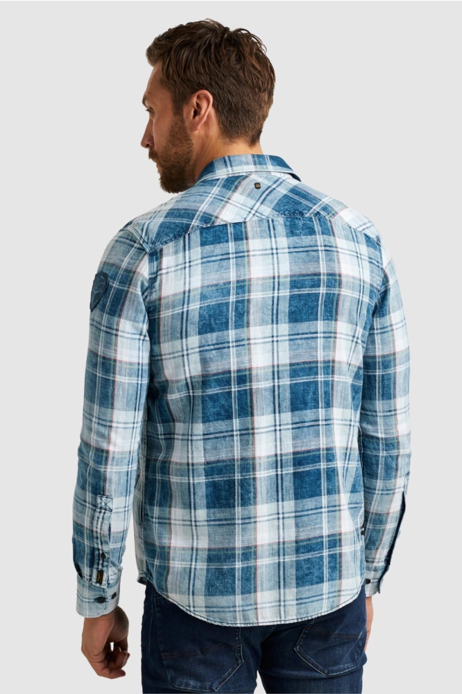 PME legend blauwe heren overhemd | Model achteraanzicht