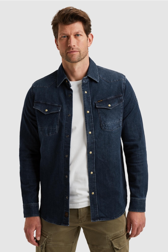 PME legend blauwe heren overhemd | Model vooraanzicht