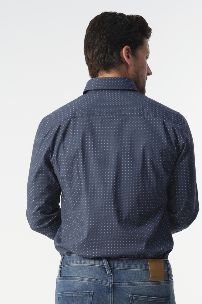 Campbell blauwe heren overhemd | Model achteraanzicht